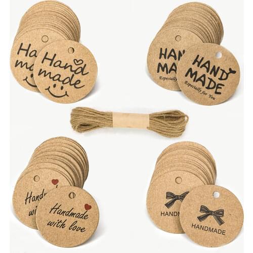 100Pcs Kraft Paper Shop Gift Tags Hand Made with Love Labels for Party Decor Garment Packaging Hang Paper Candy Stickers Label