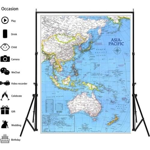 100x150cm Non-woven Spray Painting Map of Asia Pacific Supplement In November 1989 Retro World Map for Living Room Wall Decor