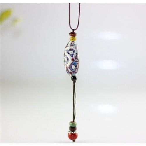 12 Pieces/Lot Ceramic Beads Flower Pendant Charm Necklaces Long Sweater Tassel Chokers Weave Rope Adjustable Ethnic Necklace