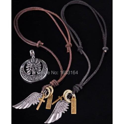 Lot 2pcs Mens Womens Adjustable Beach Leather Choker Necklace Wing Pendant