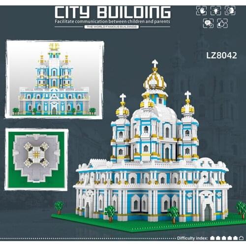 3737pcs Smolny Church Building 3D Model Building Block City Street View DIY Miniature Building Block Assembly Toy Gift Boxless