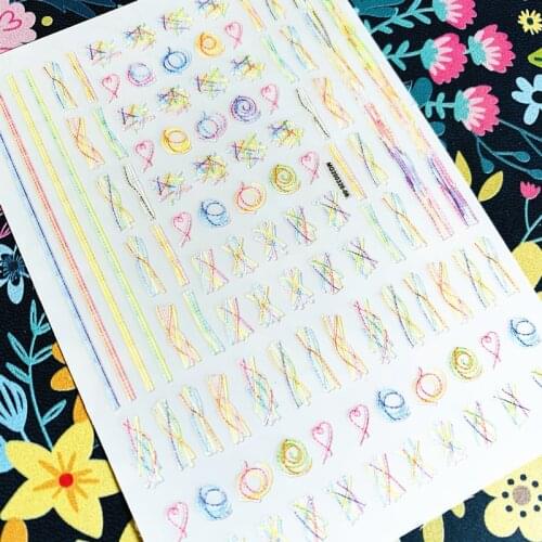 Newest Colored lines 3d nail art sticker nail decal stamping export japan designs rhinestones