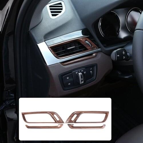 4 Pcs Pine Wood Grain For BMW X1 F48 2016-2019 For BMW X2 F47 2018 Car ABS Plastic Side Air-Conditioning Vent Cover Trim
