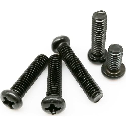 50pcs M1 M1.2 M1.4 M1.6 M2 M2.5 M3 M3.5 M4 GB818 Miniature Small Black Carbon Steel Cross Phillips Pan Round Head Screw Bolt