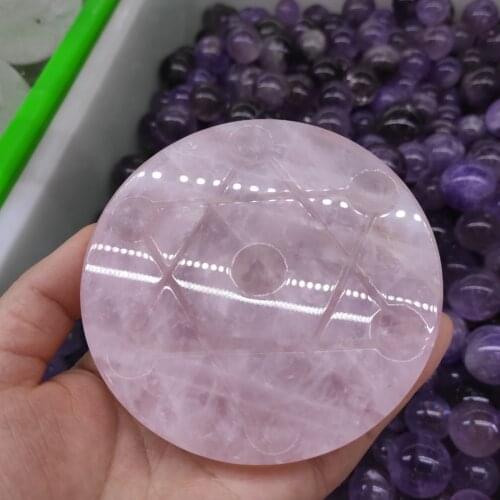 9-10cm 1pcs Feng shui seven star array pure pink crystal glass base+ plate base decoration