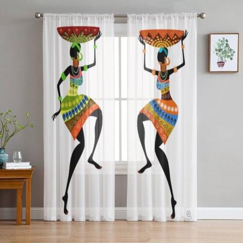 African Women Sheer Curtains for Living Room Bedroom Tulle Curtains Kitchen Window Treatments Panel Drapes