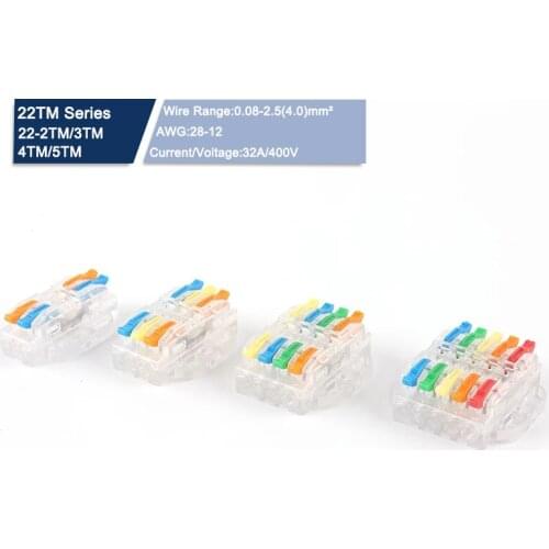 5PCS 222 Push-in Quick Wire Connector Universal Compact Butt Terminal Block 2/3/4/5 Pin Transparent Fixable Cable Connector