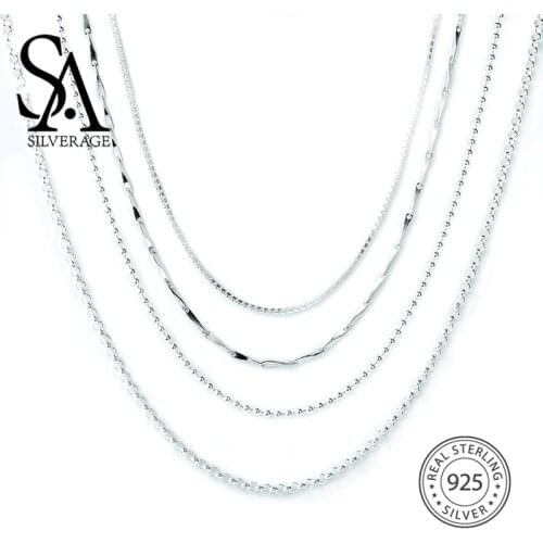 SA SILVERAGE S925 Silver Necklace 16/18 Inch S925 Sterling Silver Accessory Chain Matching