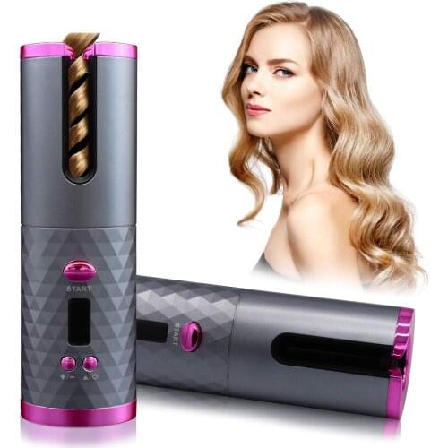 Dropshipping Hair Curler Cordless Automatic crimping Curling Iron Curls Waves LCD Display USB Rechargeable Curly Rotating Styer