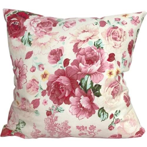 CURCYA Cotton Cushion Cover Pastoral Roses Flowers Printed Canvas Thick Sofa Throw Pillow Cover Case for Home Decoration