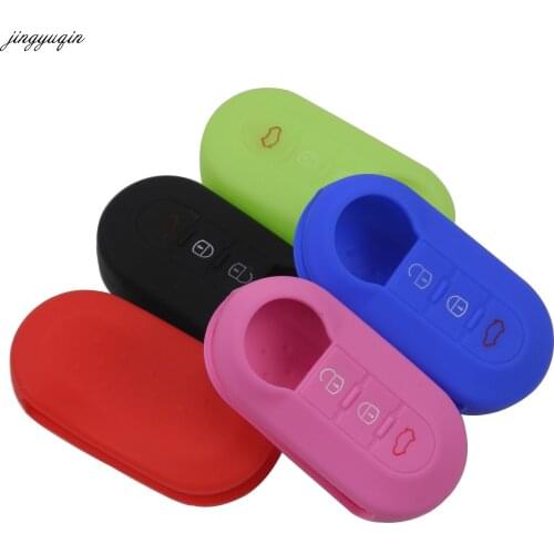 Jingyuqin for Fiat 500 Panda Punto Bravo Color Silicone Car Key Cover Case 3 Button Key Case