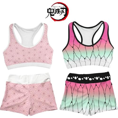 Demon Slayer Kimetsu No Yaiba Kamado Nezuko Shinobu Sports Vest Sportswear Suit Swimsuit Two-piece Suit Women Cosplay Costume
