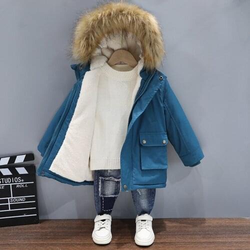 2-10 Yrs Baby Boy Faux Fur Collar Jacket Warm Teen Winter Christmas Boys Clothes Thicken Cotton Padded Coat parka girls clothing