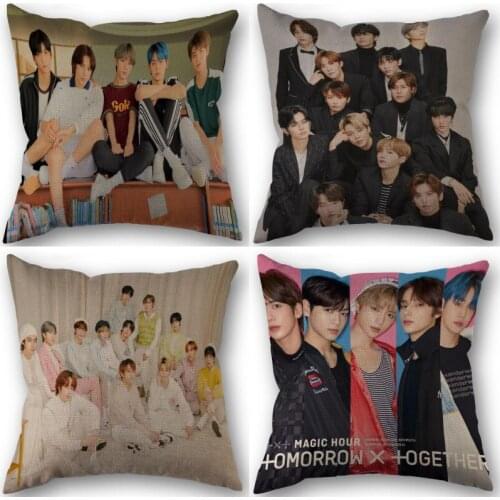 Nice TXT KPOP Star Pillowcase Cotton Linen Fabric Square Zipper Pillowcase New 45X45cm Wedding Decorative Pillow cover 0519