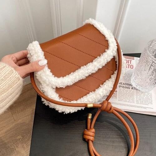Contrast color Square Crossbody bag 2020 Winter New Quality PU Leather Womens Designer Handbag Plush Shoulder Messenger Bag