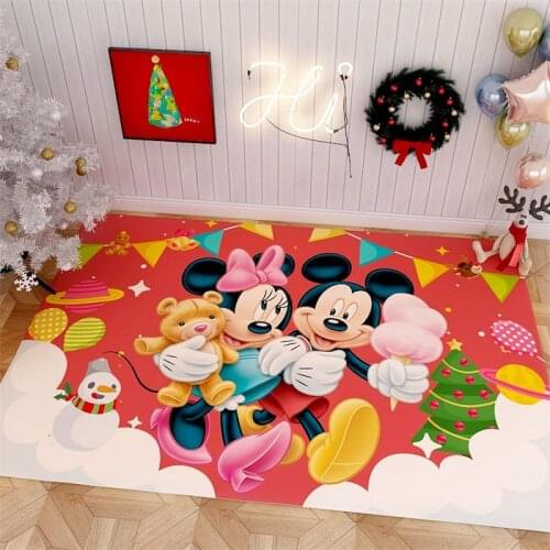 Cartoon Christmas Rug Carpet Mickey Playmat Bedroom Kids Play Mat Santa Tree Gifts Area Rugs Bedside Carpets for Living Room
