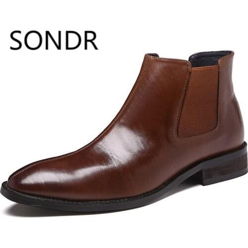 Autumn Winter Mens Chelsea Boots Leather Casual Shoes Male British Style Slip-on Wedding Dress Short Boot For Man