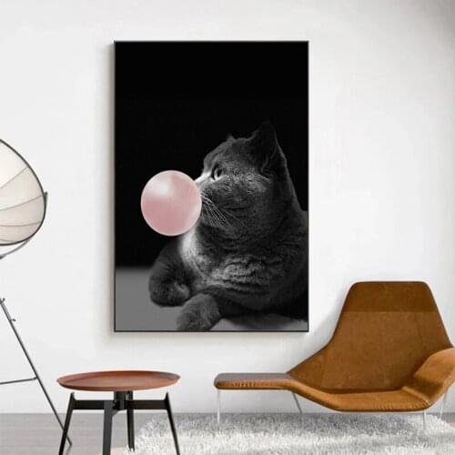 Nordic Spoof Cat Pink Balloon Canvas Paintings Animals Posters and Prints Wall Art Pictures for Living Room Wall Decor Cuadros