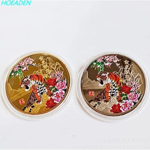 2022 Year Tiger Commemorative Coin Colorful Painted Collection Medal Craft Badge