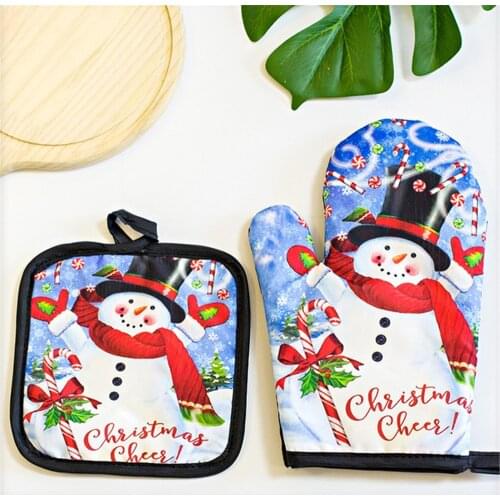 Microwave Glove Heat Resistant Gloves Christmas Decoration Gloves Oven Potholder Mat for BBQ Insulation Gloves Oven Baking Mitts