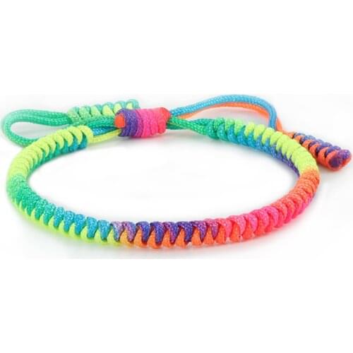 Rainbow Thread Braided Bracelet Colorful Handmade Rope Charm Women Tibetan Buddhist Bracelets & Bangles Best Friend Jewelry Gift