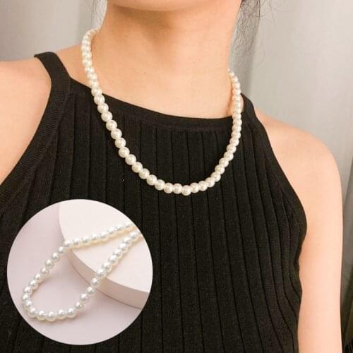 Simple Geometric Round Bead Imitation Pearl Beaded Necklace Fine Chokers Jewelry For Wedding Party Dropshipping