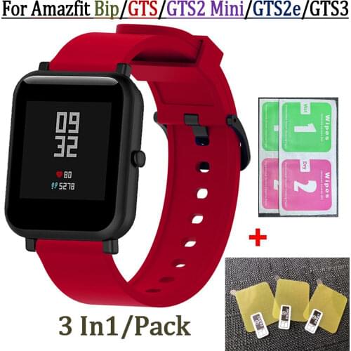 HOT 3pcs Screen Protective film Frame for Xiaomi Huami Amazfit Bip Watch Band Silicone 20mm Strap for Amazfit GTS Bracelet Wrist