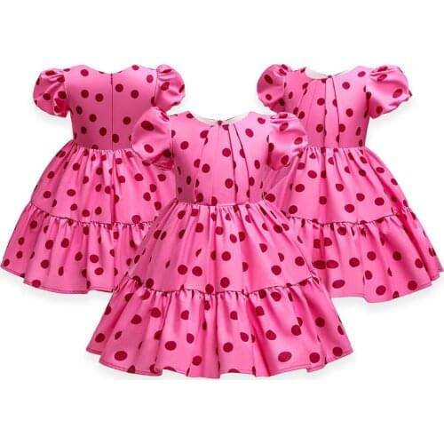 2021 New Retro Puff Sleeve Rose Red Little Girls Dresses For Girls Polka Dot Princess Dress Party Evening Dresses 1-10 Years Old