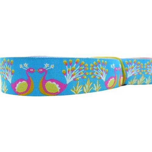 10 Meters 7/8'' 22mm Peacock Blue Tone Jacquard Ribbon Oeko-Tex Standard 100 Pass