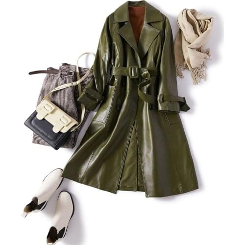 High Quality Genuine Leather Jacket Women Spring Autumn 2021 Long Slim Coat Female Simple Womens Sheepskin Coat Ropa Zjt1714