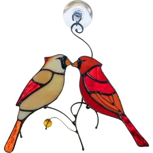 1pcs Cardinals Birds Stained Glass Ornament Wall Decor Hanging Layout Home Decor Wedding Room Decoration Window Stickers