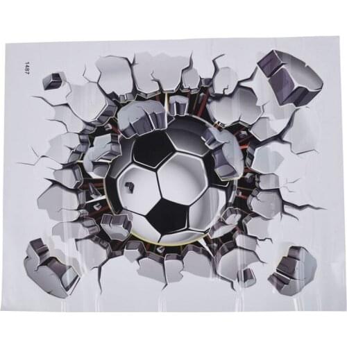 3D Football Wall Sticker PVC Art Soccer Crack Decal Boys Room Mural Decor