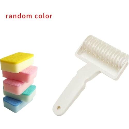 5 Pcs Home Kitchen Dish Bowl Cleaning Sponge Pad & 1 Pcs Kitchen Bakery Cake Craft Lattice Puff Pastry Roller Cutter