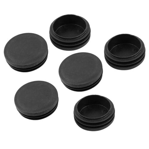 6 x Black Plastic 50mm Dia Round Tubing Tube Insert Caps Covers