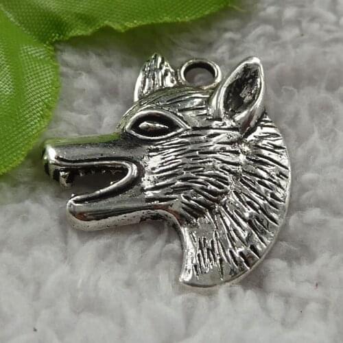 64 pieces antique silver wolf charms 35x30mm #3947