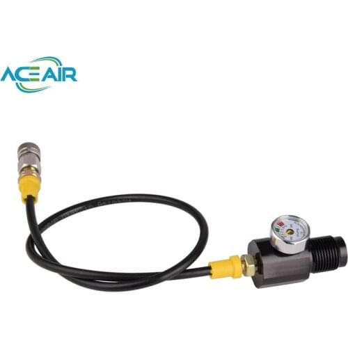 300BAR DIN Adapter With Pressure Gauge Air Bleed Black with 60cm hose G1/8 female end