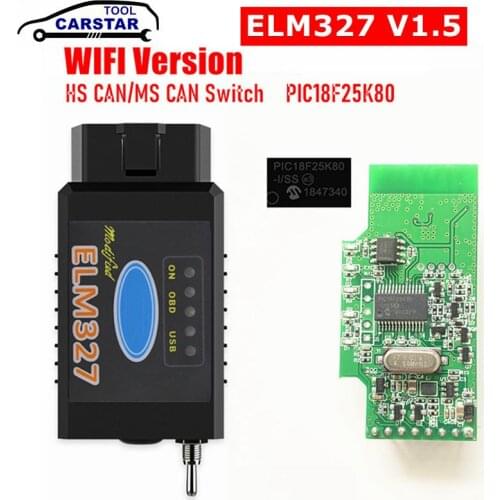 Car Diagnostic Scanner ELM327 V1.5 with Bluetooth&WIFI PIC18F25K80 Chip HS CAN/MS CAN switch with FORScan for Ford