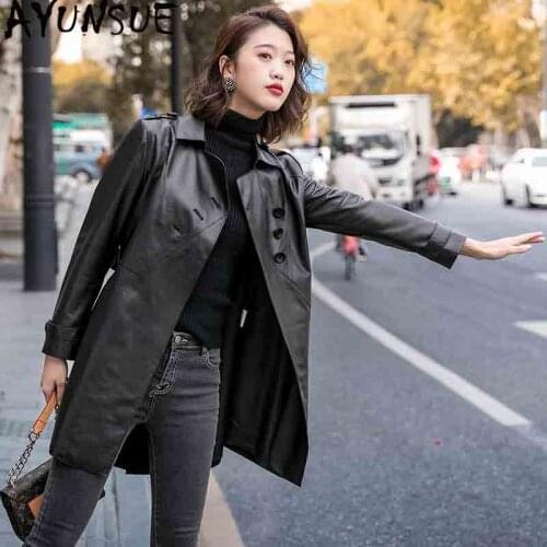 AYUNSUE 100% Real Sheepskin Coat Female Genuine Leather Jacket Autumn Jacket Women Korean Long Trench Coats Chaqueta Mujer MY
