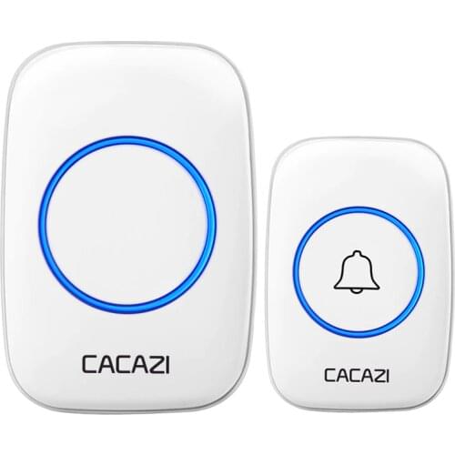 CACAZI Wireless Doorbell Waterproof DC Battery-operated 300M Range 60 Chimes 5 Volume Levels Home Cordless Door Ring Bell