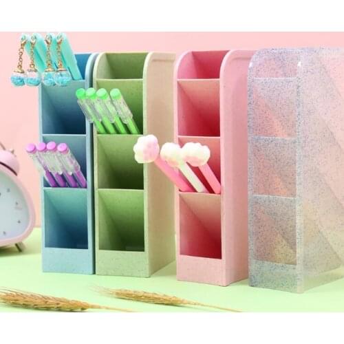 Large CapacityColor Desktop Pen Holder Pencil Makeup Brush Storage Box Oblique Insertion Desktop Organizer School Stationery