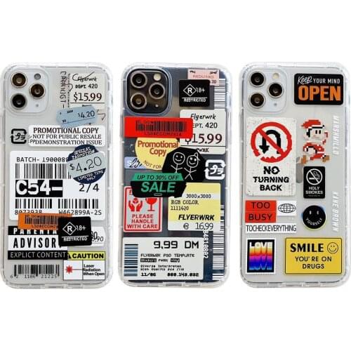 Fashion Retro Label Phone Cases For iPhone 11 12 Mini Pro XS Max X XR 7 8 Plus Luxur Soft TPU Airbag Cover 12Pro 11Pro 12Mini