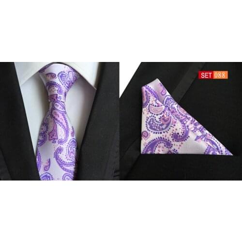 Tie 8cm Popular Gentlemen Ties Set with Classic Purple Paisley Pocket Square