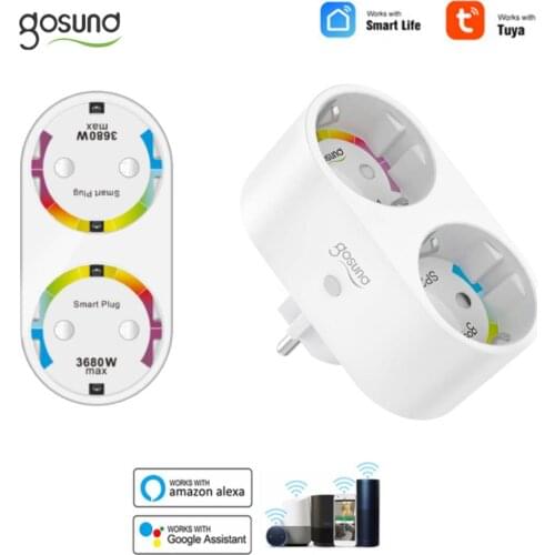 Gosund 2 in 1 WiFi Smart Plug Socket Outlet Tuya Remote Control Home Appliances Works with Alexa Google Home No Hub Required