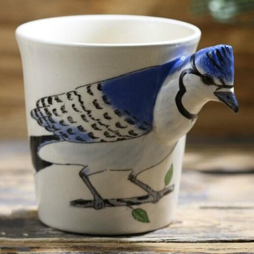 200ml blue jay bird ceramic cup hand drawn animal coffee mug creative cute cartoon office coffee cup gift mugs