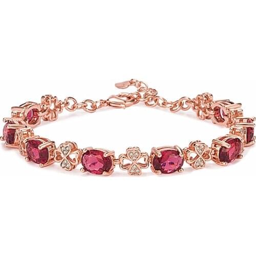 Clover Red tourmaline red bracelet fashion temperament rose gold plated Noble luxury bracelet