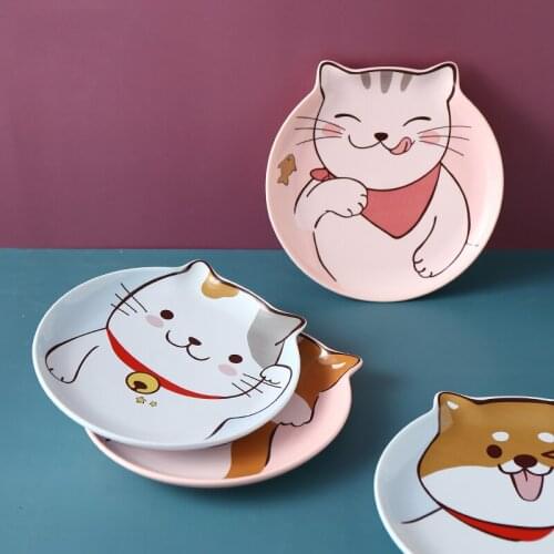 Creative Cartoon Cat Pattern Snack breakfast Ceramic Plate Children Small Animal Fruit Snack Dinner Plate Household Dish