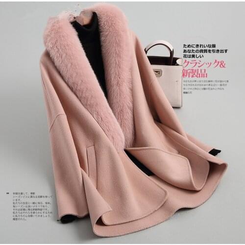 Autumn Winter Jacket Women Big Fox Fur Collar Real Wool Coat Female Double-side Woolen Coat Vintage Jacket X8418000DMP7101MY1908