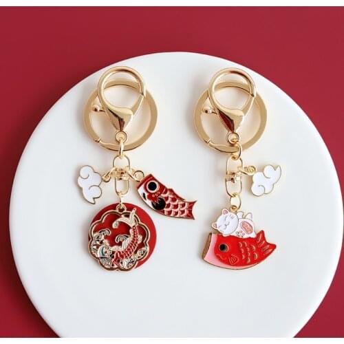 Cute Fortune Cat Koi Keychain Car Accessories Lucky Keychain for Women Keyrings Couple Gift Airpods Pendant Personalized Gift