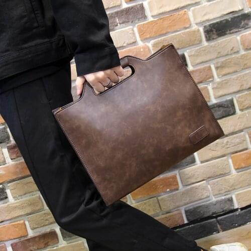 Xiao.p Fashion Mens Crazy horse pu leather Document Bag Business Handbag shoulder bag Handbag Crossbody bag Retro Briefcase