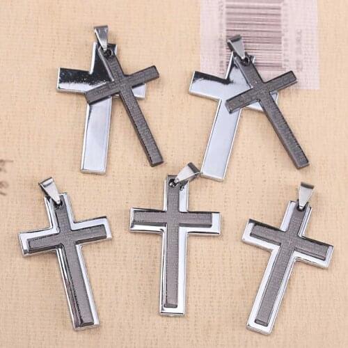 10pcs Double Activity Gray Cross Mens Pendant Fashion Stainless Steel Titanium Mens Jewelry DIY Necklace Wholesale
